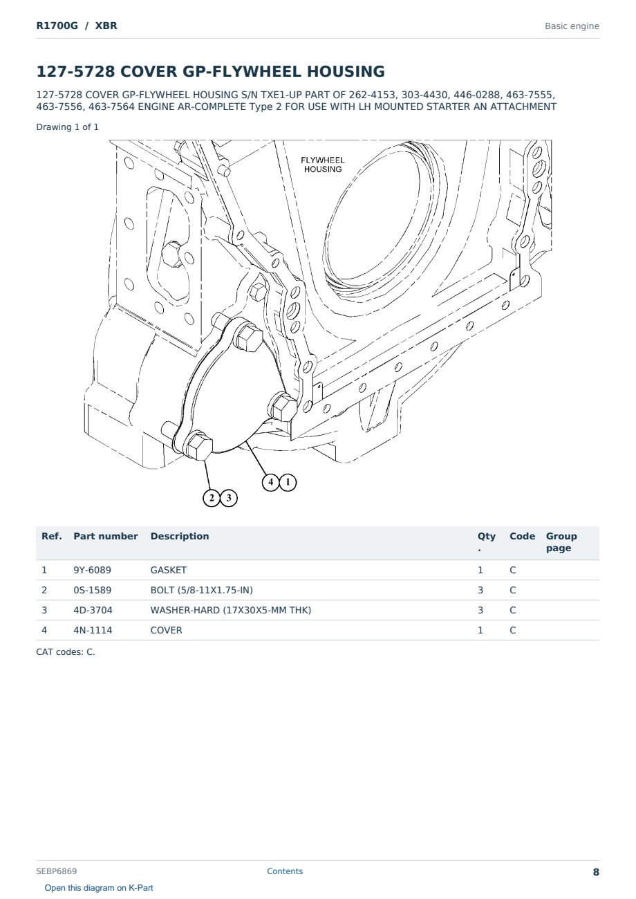 Caterpillar R1700G S/N XBR Partsbook SEBP6869 (English) - sample page 8 of 10 Caterpillar R1700G S/N XBR Partsbook SEBP6869 (English) - sample page 8 of 10