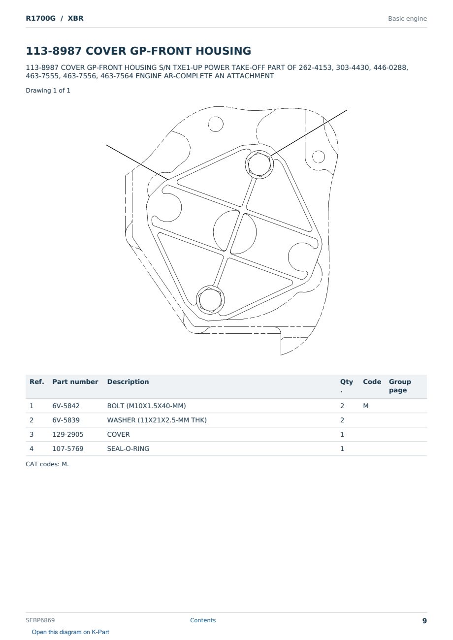 Caterpillar R1700G S/N XBR Partsbook SEBP6869 (English) - sample page 9 of 10 Caterpillar R1700G S/N XBR Partsbook SEBP6869 (English) - sample page 9 of 10