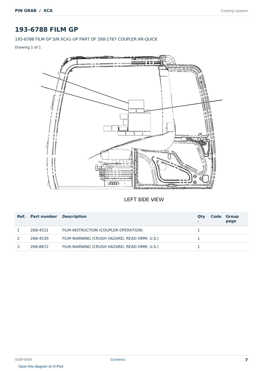 Caterpillar PIN GRAB S/N XCA Partsbook SEBP3099 (English) - sample page 7 of 10 Caterpillar PIN GRAB S/N XCA Partsbook SEBP3099 (English) - sample page 7 of 10