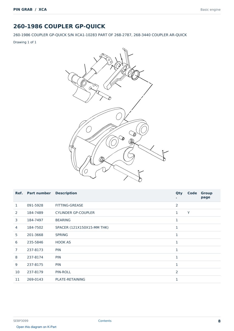 Caterpillar PIN GRAB S/N XCA Partsbook SEBP3099 (English) - sample page 8 of 10 Caterpillar PIN GRAB S/N XCA Partsbook SEBP3099 (English) - sample page 8 of 10