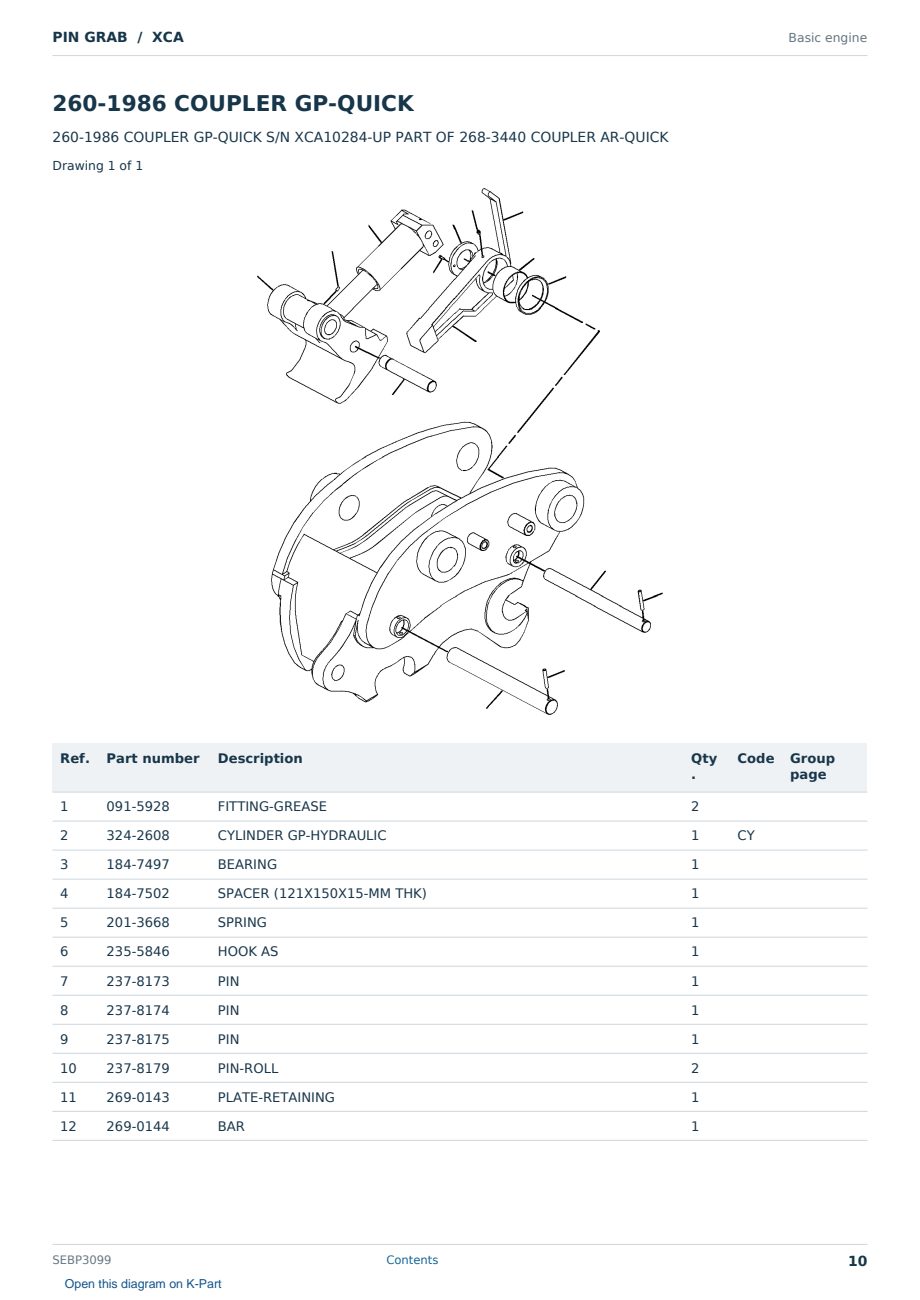 Caterpillar PIN GRAB S/N XCA Partsbook SEBP3099 (English) - sample page 10 of 10 Caterpillar PIN GRAB S/N XCA Partsbook SEBP3099 (English) - sample page 10 of 10