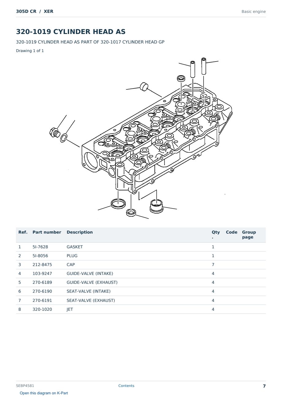 Caterpillar 305D CR S/N XER Partsbook SEBP4581 (English) - sample page 7 of 10 Caterpillar 305D CR S/N XER Partsbook SEBP4581 (English) - sample page 7 of 10