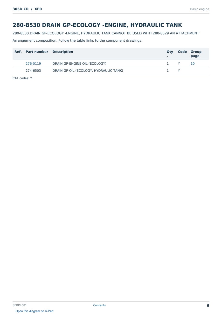 Caterpillar 305D CR S/N XER Partsbook SEBP4581 (English) - sample page 9 of 10 Caterpillar 305D CR S/N XER Partsbook SEBP4581 (English) - sample page 9 of 10