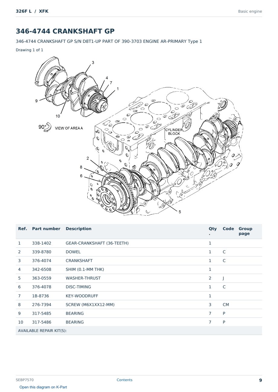 Caterpillar 326F L S/N XFK Partsbook SEBP7570 (English) - sample page 9 of 10 Caterpillar 326F L S/N XFK Partsbook SEBP7570 (English) - sample page 9 of 10