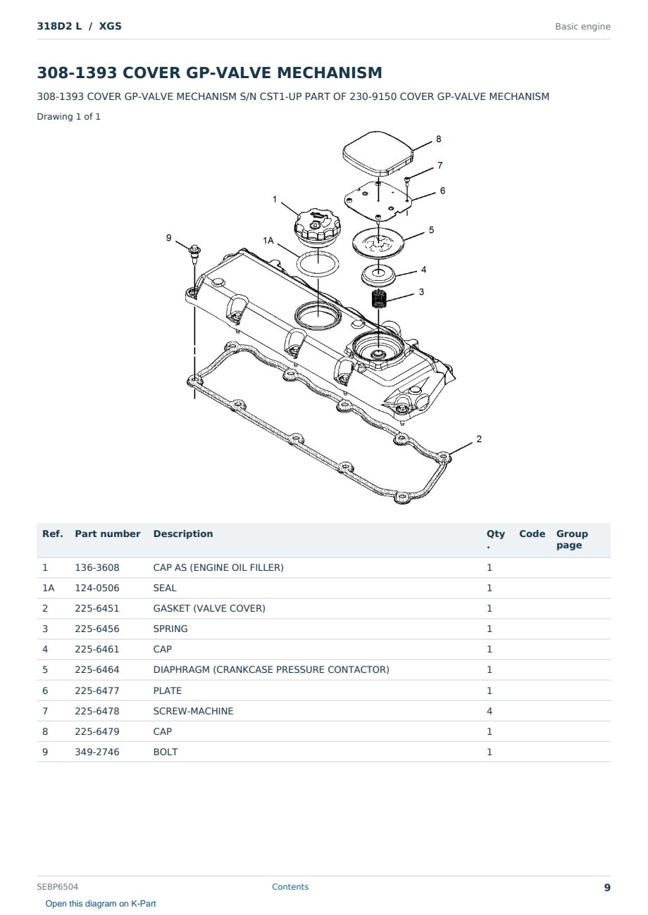 Caterpillar 318D2 L S/N XGS Partsbook SEBP6504 (English) - sample page 9 of 10 Caterpillar 318D2 L S/N XGS Partsbook SEBP6504 (English) - sample page 9 of 10