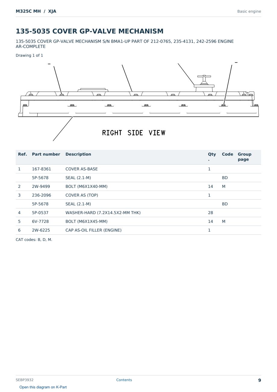 Caterpillar M325C MH S/N XJA Partsbook SEBP3932 (English) - sample page 9 of 10 Caterpillar M325C MH S/N XJA Partsbook SEBP3932 (English) - sample page 9 of 10
