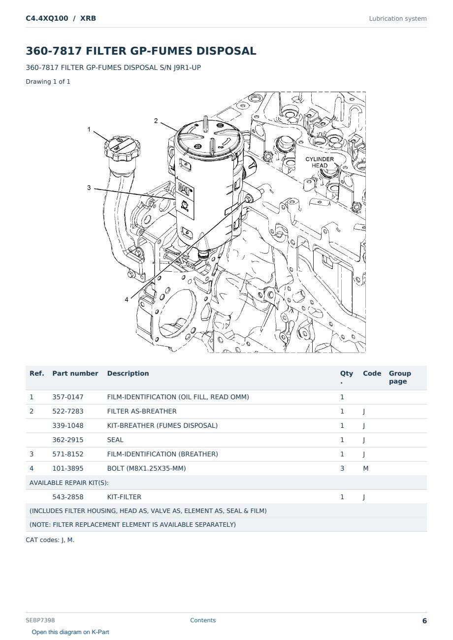 Caterpillar C4.4XQ100 S/N XRB Partsbook SEBP7398 (English) - sample page 6 of 10 Caterpillar C4.4XQ100 S/N XRB Partsbook SEBP7398 (English) - sample page 6 of 10