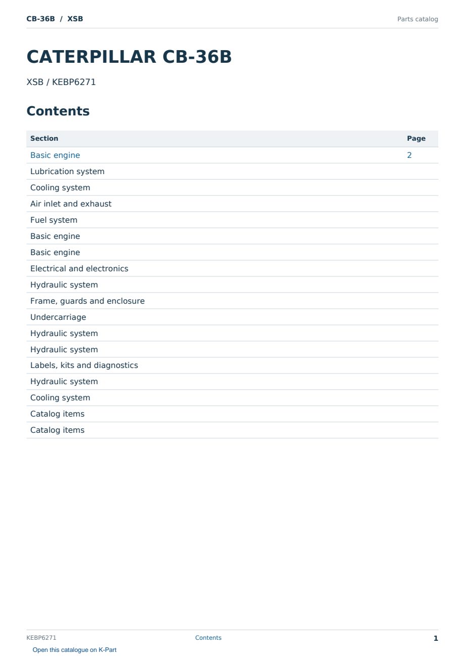 Caterpillar CB-36B S/N XSB Partsbook KEBP6271 (English) - sample page 1 of 10 Caterpillar CB-36B S/N XSB Partsbook KEBP6271 (English) - sample page 1 of 10