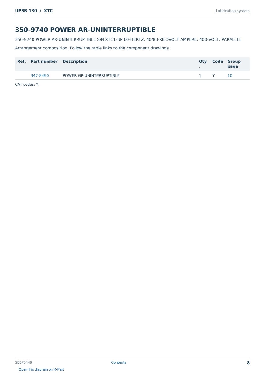 Caterpillar UPSB 130 S/N XTC Partsbook SEBP5449 (English) - sample page 8 of 10 Caterpillar UPSB 130 S/N XTC Partsbook SEBP5449 (English) - sample page 8 of 10