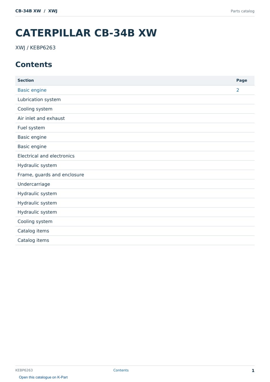 Caterpillar CB-34B XW S/N XWJ Partsbook KEBP6263 (English) - sample page 1 of 10 Caterpillar CB-34B XW S/N XWJ Partsbook KEBP6263 (English) - sample page 1 of 10