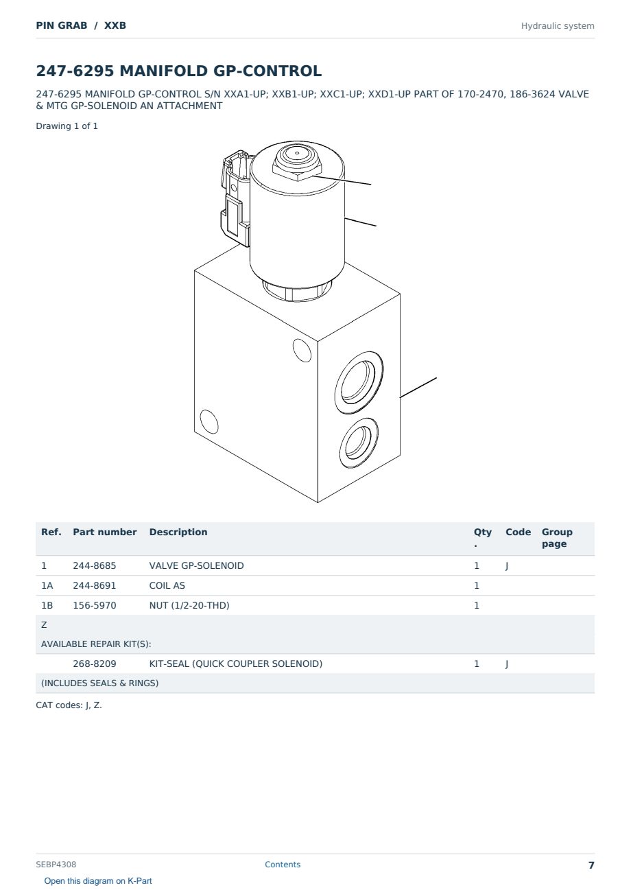 Caterpillar PIN GRAB S/N XXB Partsbook SEBP4308 (English) - sample page 7 of 10 Caterpillar PIN GRAB S/N XXB Partsbook SEBP4308 (English) - sample page 7 of 10