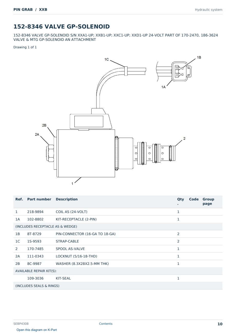 Caterpillar PIN GRAB S/N XXB Partsbook SEBP4308 (English) - sample page 10 of 10 Caterpillar PIN GRAB S/N XXB Partsbook SEBP4308 (English) - sample page 10 of 10