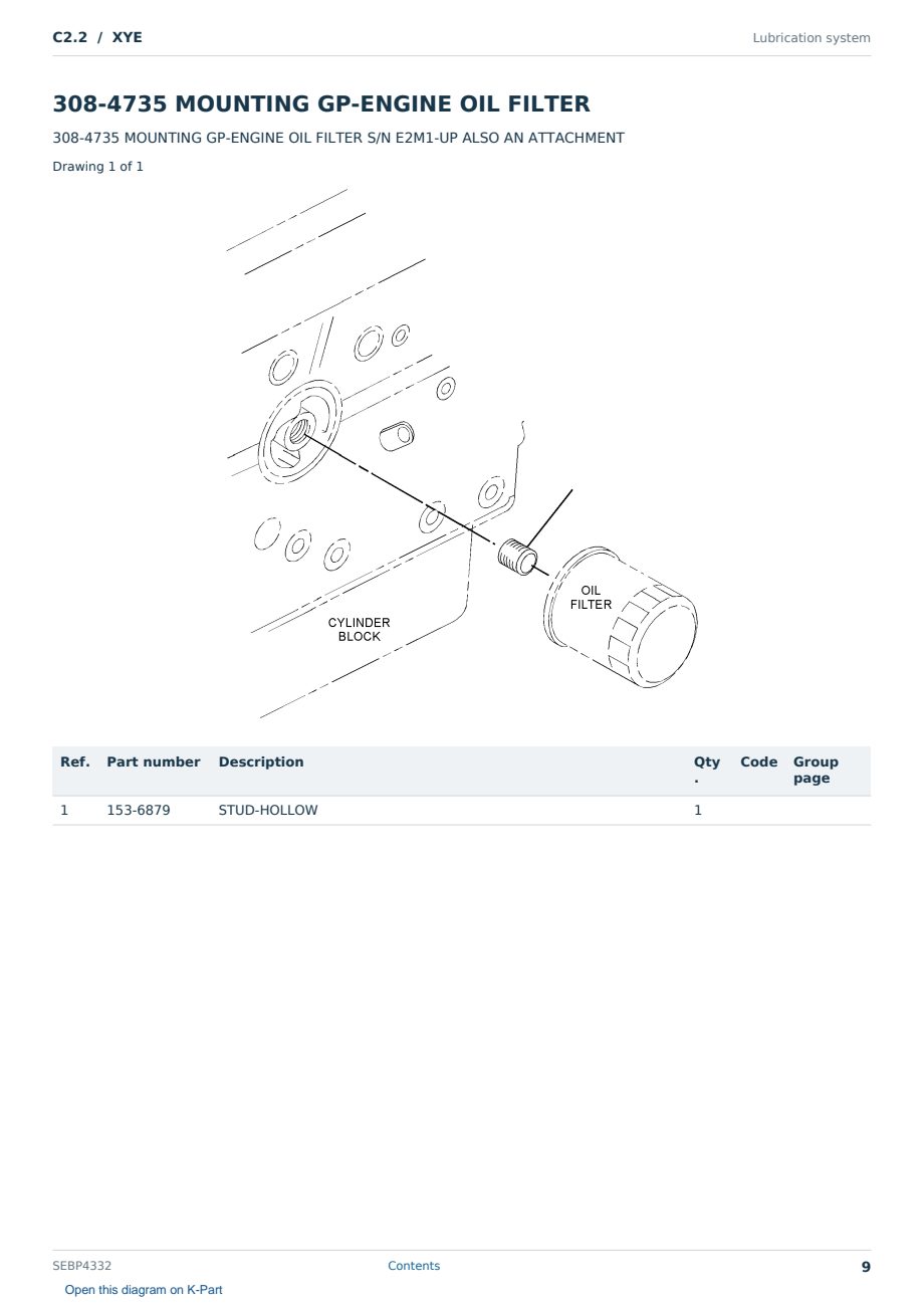 Caterpillar C2.2 S/N XYE Partsbook SEBP4332 (English) - sample page 9 of 10 Caterpillar C2.2 S/N XYE Partsbook SEBP4332 (English) - sample page 9 of 10