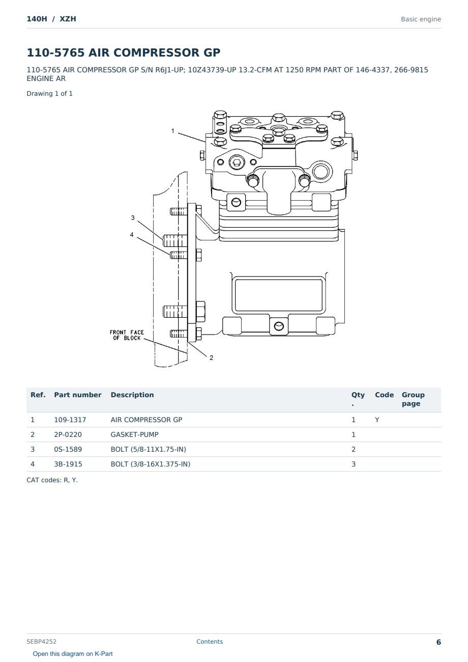 Caterpillar 140H S/N XZH Partsbook SEBP4252 (English) - sample page 6 of 10 Caterpillar 140H S/N XZH Partsbook SEBP4252 (English) - sample page 6 of 10