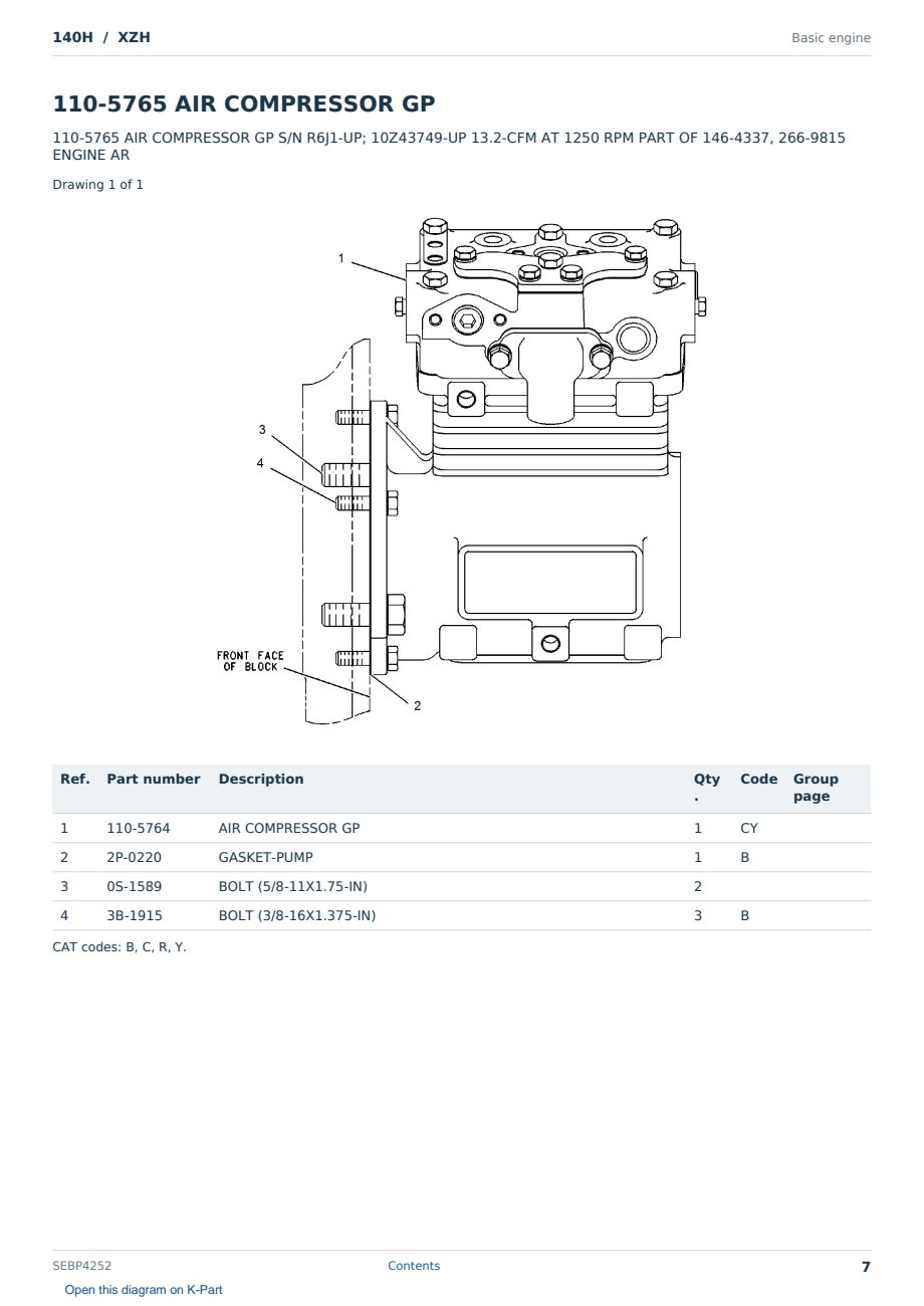 Caterpillar 140H S/N XZH Partsbook SEBP4252 (English) - sample page 7 of 10 Caterpillar 140H S/N XZH Partsbook SEBP4252 (English) - sample page 7 of 10