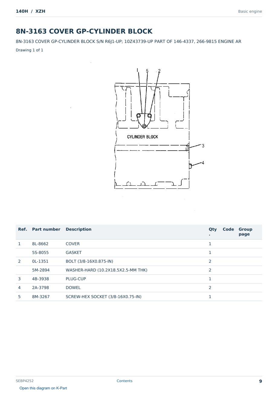Caterpillar 140H S/N XZH Partsbook SEBP4252 (English) - sample page 9 of 10 Caterpillar 140H S/N XZH Partsbook SEBP4252 (English) - sample page 9 of 10