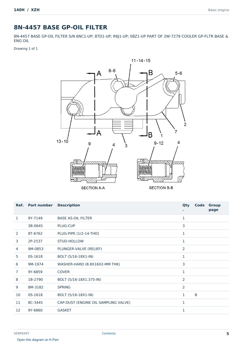 Caterpillar 140H S/N XZH Partsbook SEBP6497 (English) - sample page 5 of 10 Caterpillar 140H S/N XZH Partsbook SEBP6497 (English) - sample page 5 of 10