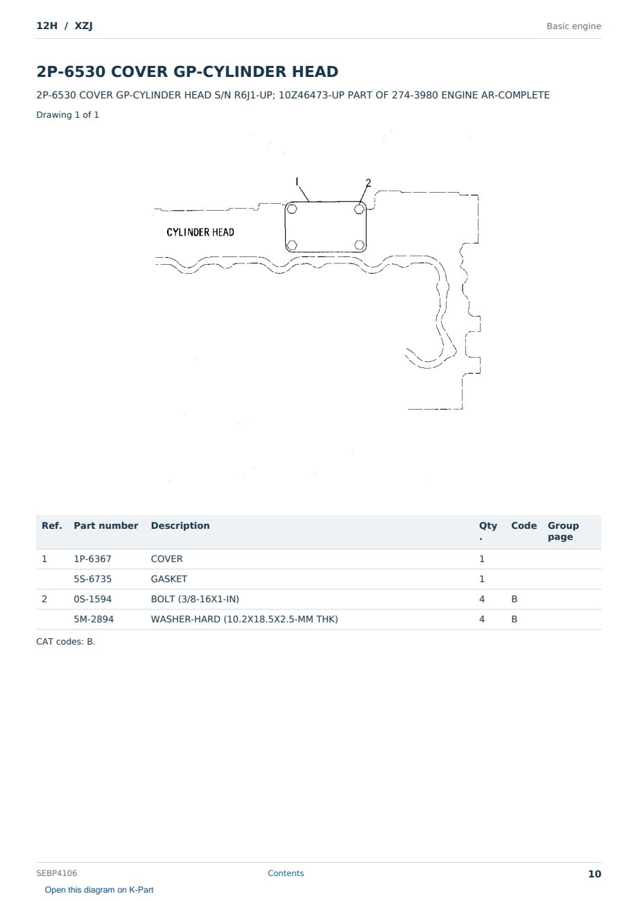Caterpillar 12H S/N XZJ Partsbook SEBP4106 (English) - sample page 10 of 10 Caterpillar 12H S/N XZJ Partsbook SEBP4106 (English) - sample page 10 of 10