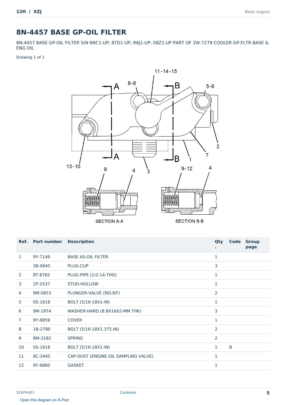 Caterpillar 12H S/N XZJ Partsbook SEBP6497 (English) - sample page 5 of 10 Caterpillar 12H S/N XZJ Partsbook SEBP6497 (English) - sample page 5 of 10