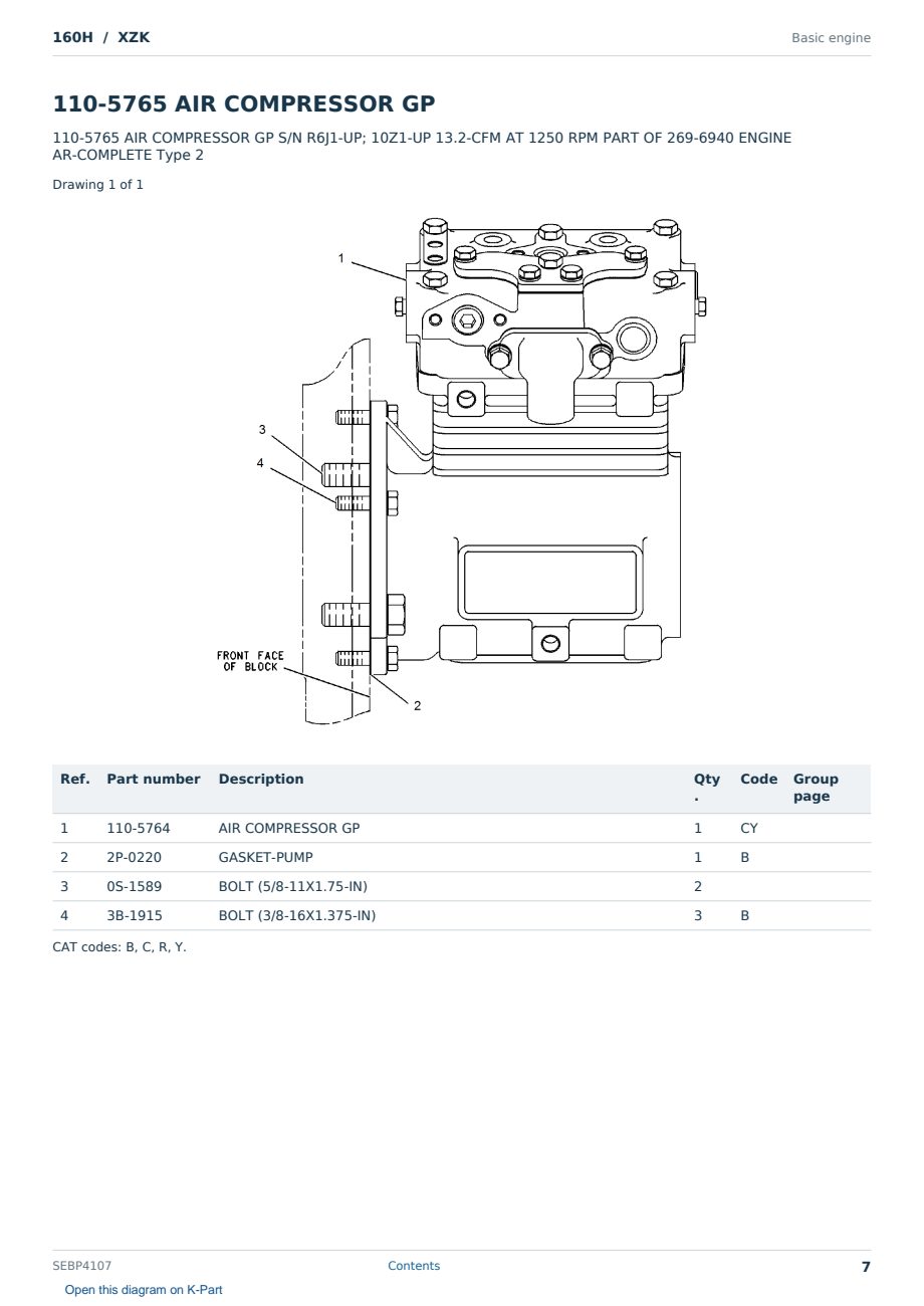 Caterpillar 160H S/N XZK Partsbook SEBP4107 (English) - sample page 7 of 10 Caterpillar 160H S/N XZK Partsbook SEBP4107 (English) - sample page 7 of 10