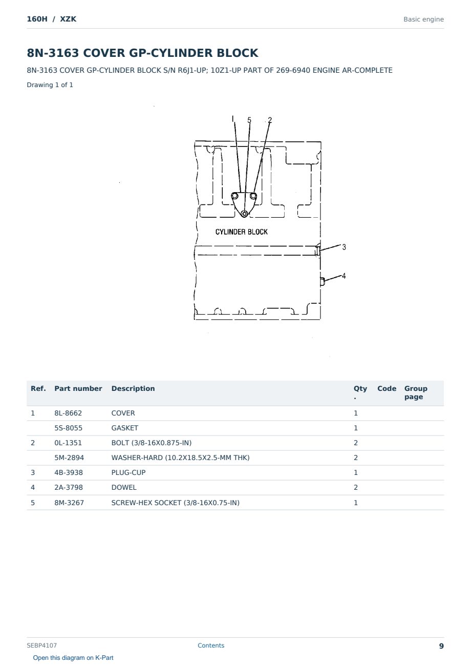 Caterpillar 160H S/N XZK Partsbook SEBP4107 (English) - sample page 9 of 10 Caterpillar 160H S/N XZK Partsbook SEBP4107 (English) - sample page 9 of 10