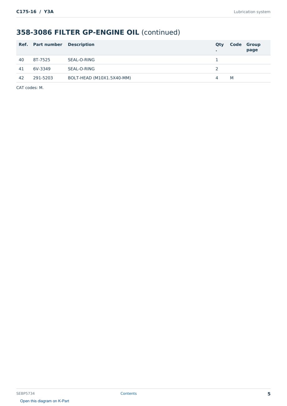 Caterpillar C175-16 S/N Y3A Partsbook SEBP5734 (English) - sample page 5 of 10 Caterpillar C175-16 S/N Y3A Partsbook SEBP5734 (English) - sample page 5 of 10