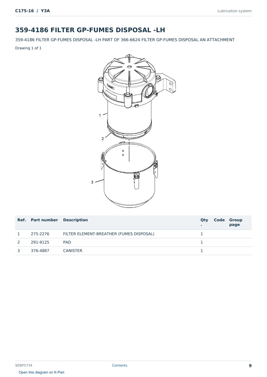 Caterpillar C175-16 S/N Y3A Partsbook SEBP5734 (English) - sample page 9 of 10 Caterpillar C175-16 S/N Y3A Partsbook SEBP5734 (English) - sample page 9 of 10
