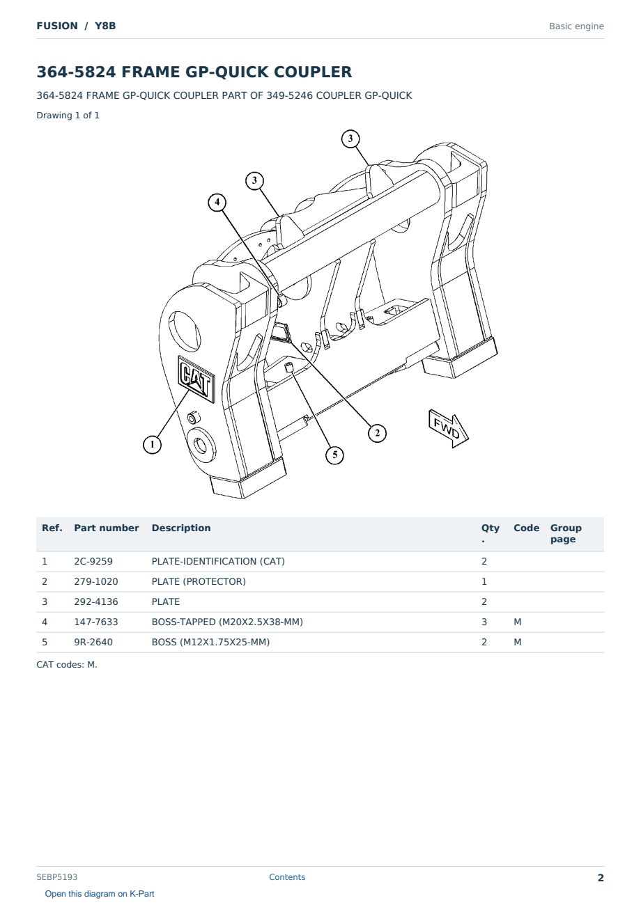 Caterpillar FUSION S/N Y8B Partsbook SEBP5193 (English) - sample page 2 of 10 Caterpillar FUSION S/N Y8B Partsbook SEBP5193 (English) - sample page 2 of 10