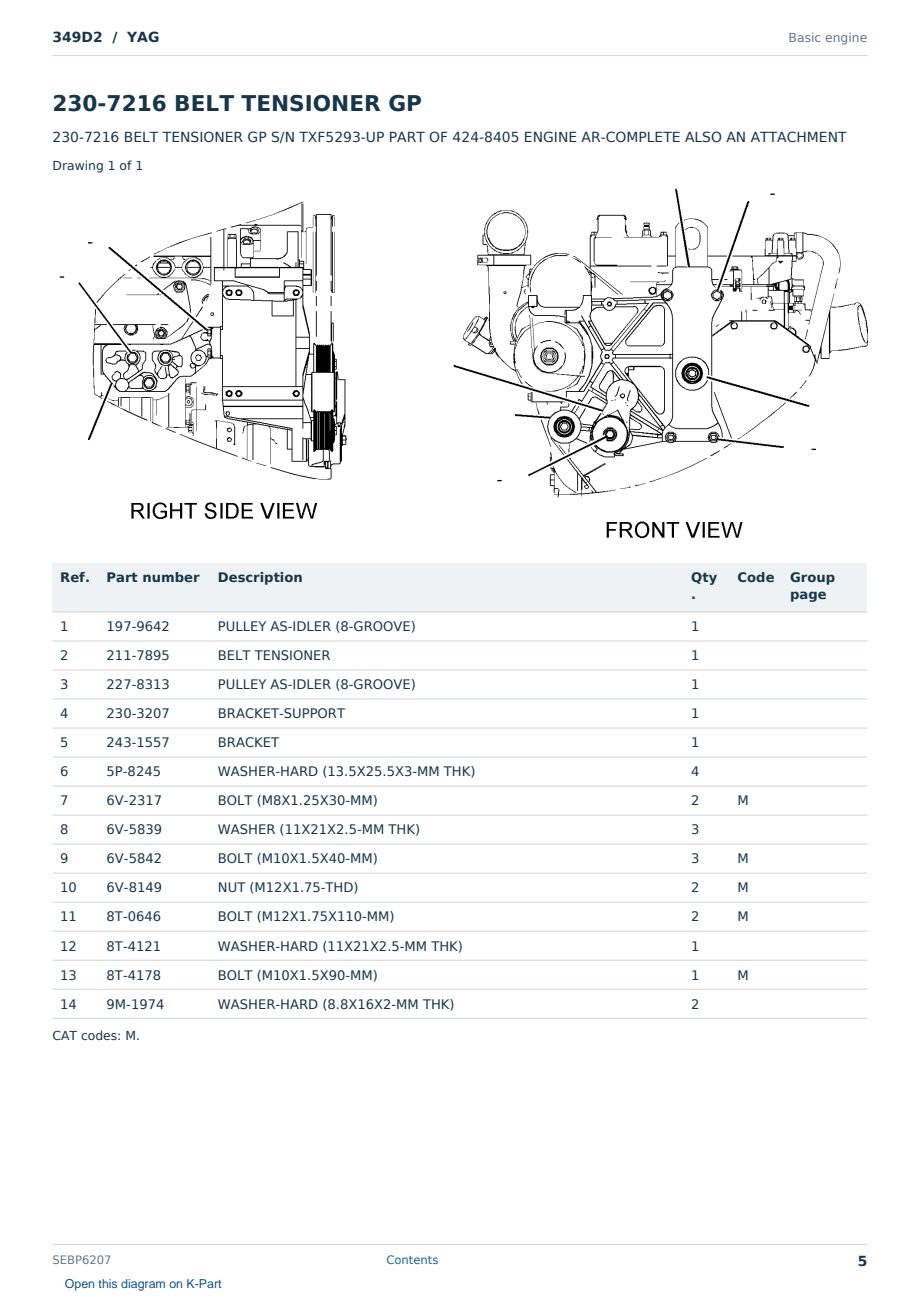 Caterpillar 349D2 S/N YAG Partsbook SEBP6207 (English) - sample page 5 of 10 Caterpillar 349D2 S/N YAG Partsbook SEBP6207 (English) - sample page 5 of 10