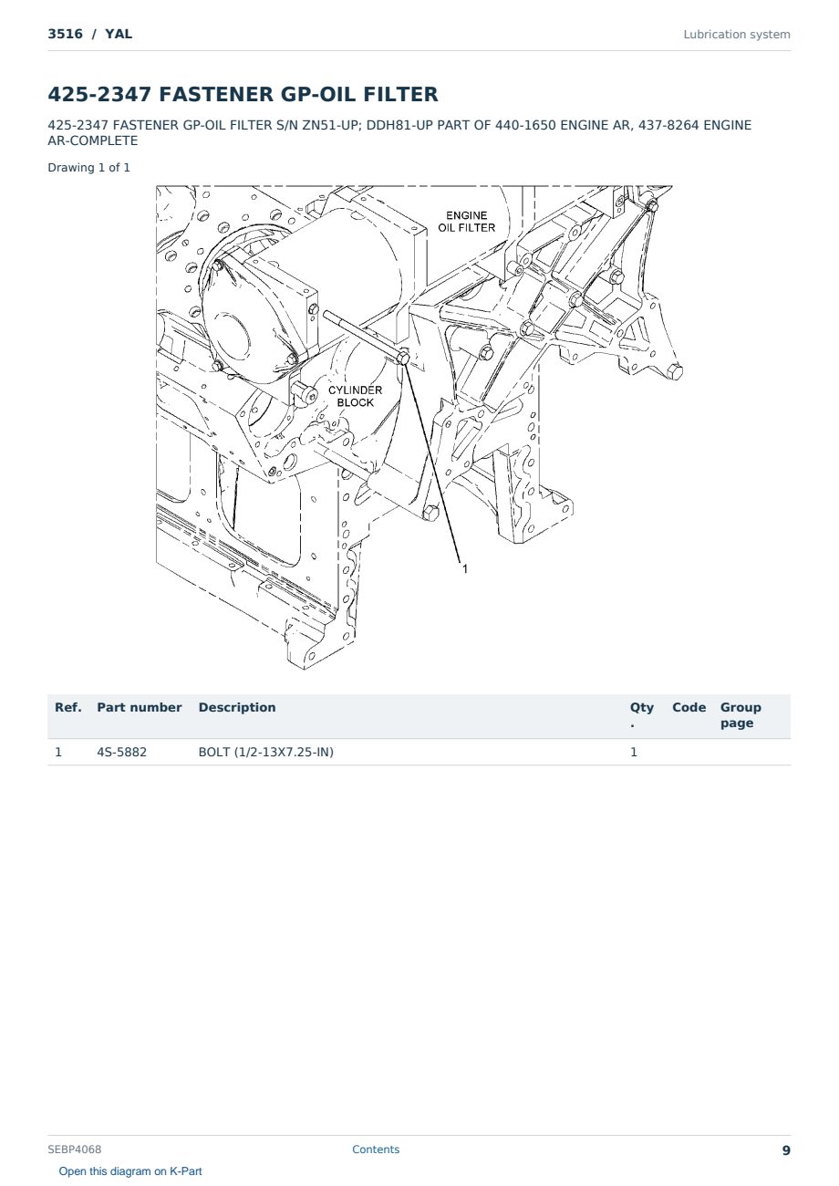 Caterpillar 3516 S/N YAL Partsbook SEBP4068 (English) - sample page 9 of 10 Caterpillar 3516 S/N YAL Partsbook SEBP4068 (English) - sample page 9 of 10