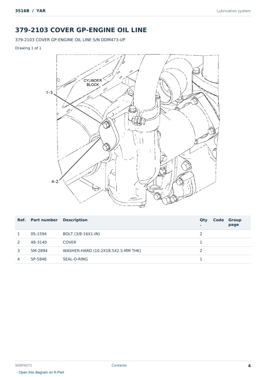 Caterpillar 3516B S/N YAR Partsbook SEBP4071 (English) - sample page 4 of 10 Caterpillar 3516B S/N YAR Partsbook SEBP4071 (English) - sample page 4 of 10