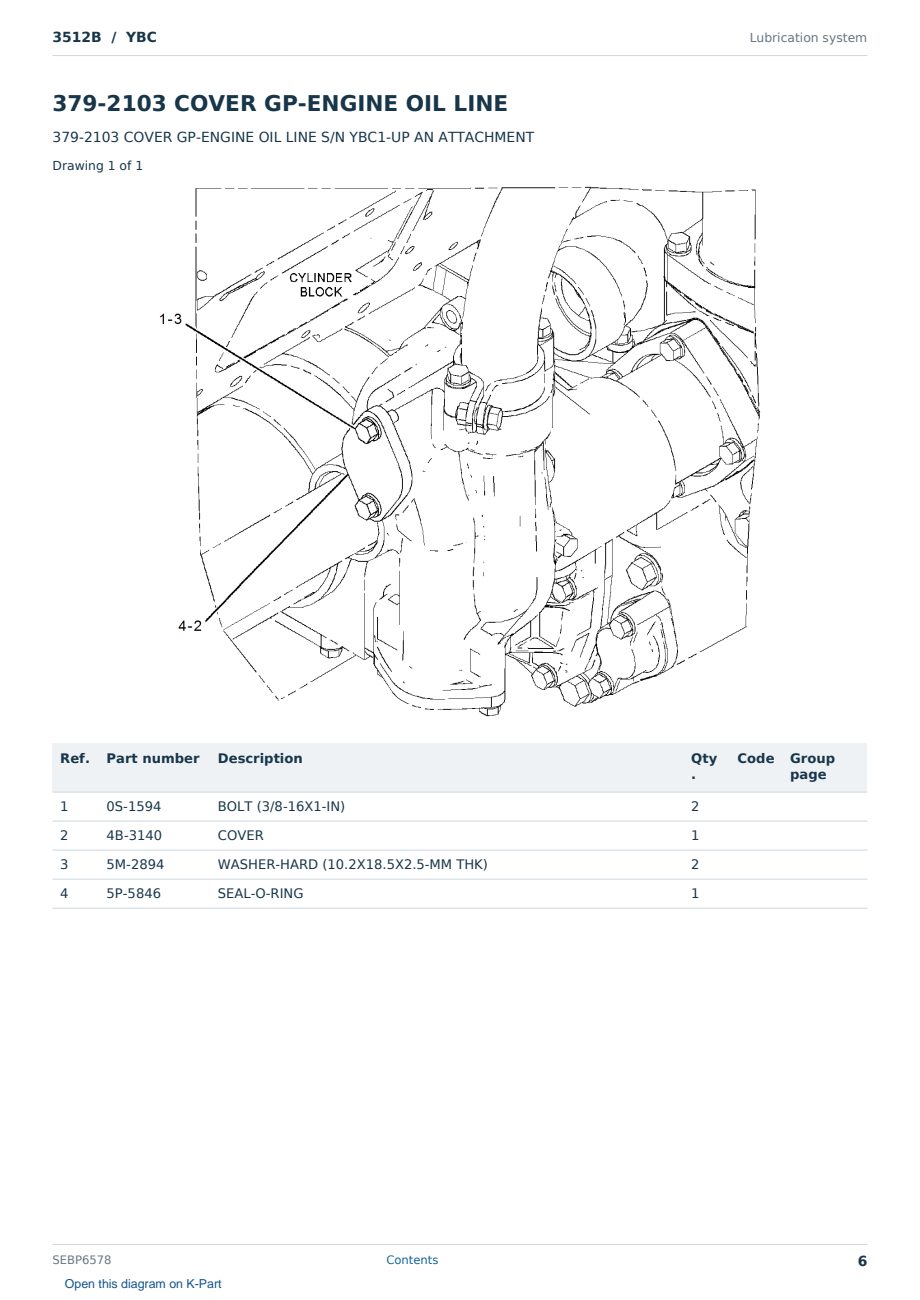 Caterpillar 3512B S/N YBC Partsbook SEBP6578 (English) - sample page 6 of 10 Caterpillar 3512B S/N YBC Partsbook SEBP6578 (English) - sample page 6 of 10