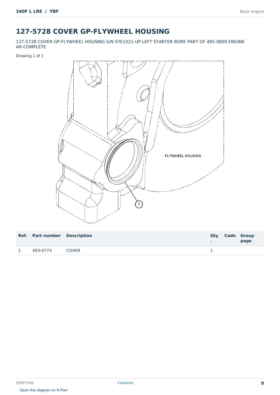 Caterpillar 340F L LRE S/N YBF Partsbook SEBP7562 (English) - sample page 9 of 10 Caterpillar 340F L LRE S/N YBF Partsbook SEBP7562 (English) - sample page 9 of 10