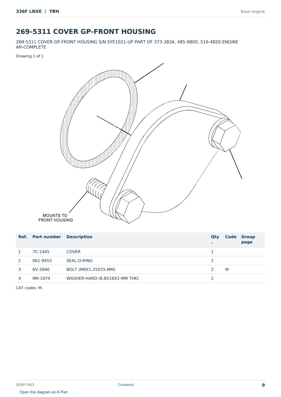 Caterpillar 336F LNXE S/N YBH Partsbook SEBP7483 (English) - sample page 9 of 10 Caterpillar 336F LNXE S/N YBH Partsbook SEBP7483 (English) - sample page 9 of 10