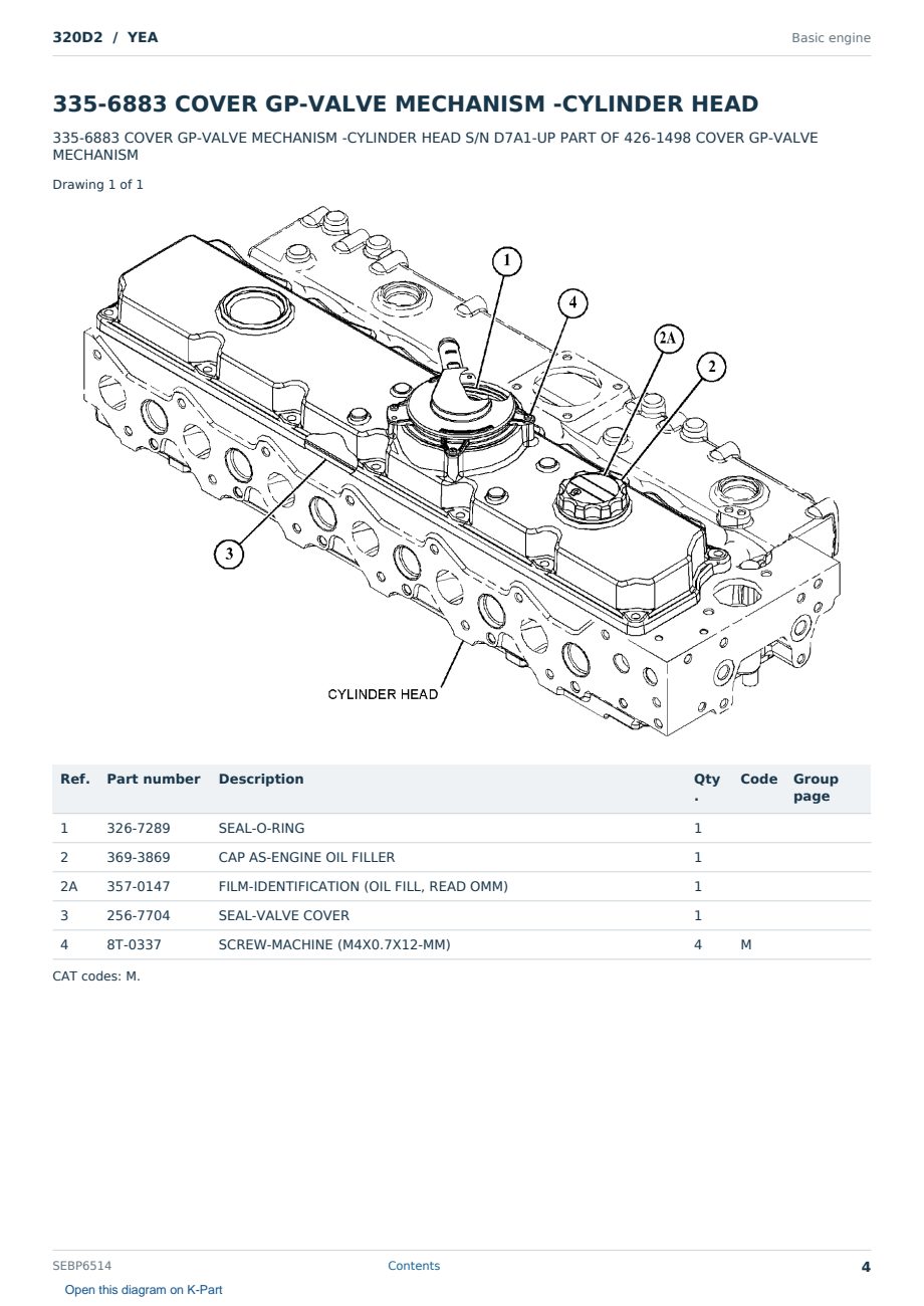 Caterpillar 320D2 S/N YEA Partsbook SEBP6514 (English) - sample page 4 of 10 Caterpillar 320D2 S/N YEA Partsbook SEBP6514 (English) - sample page 4 of 10