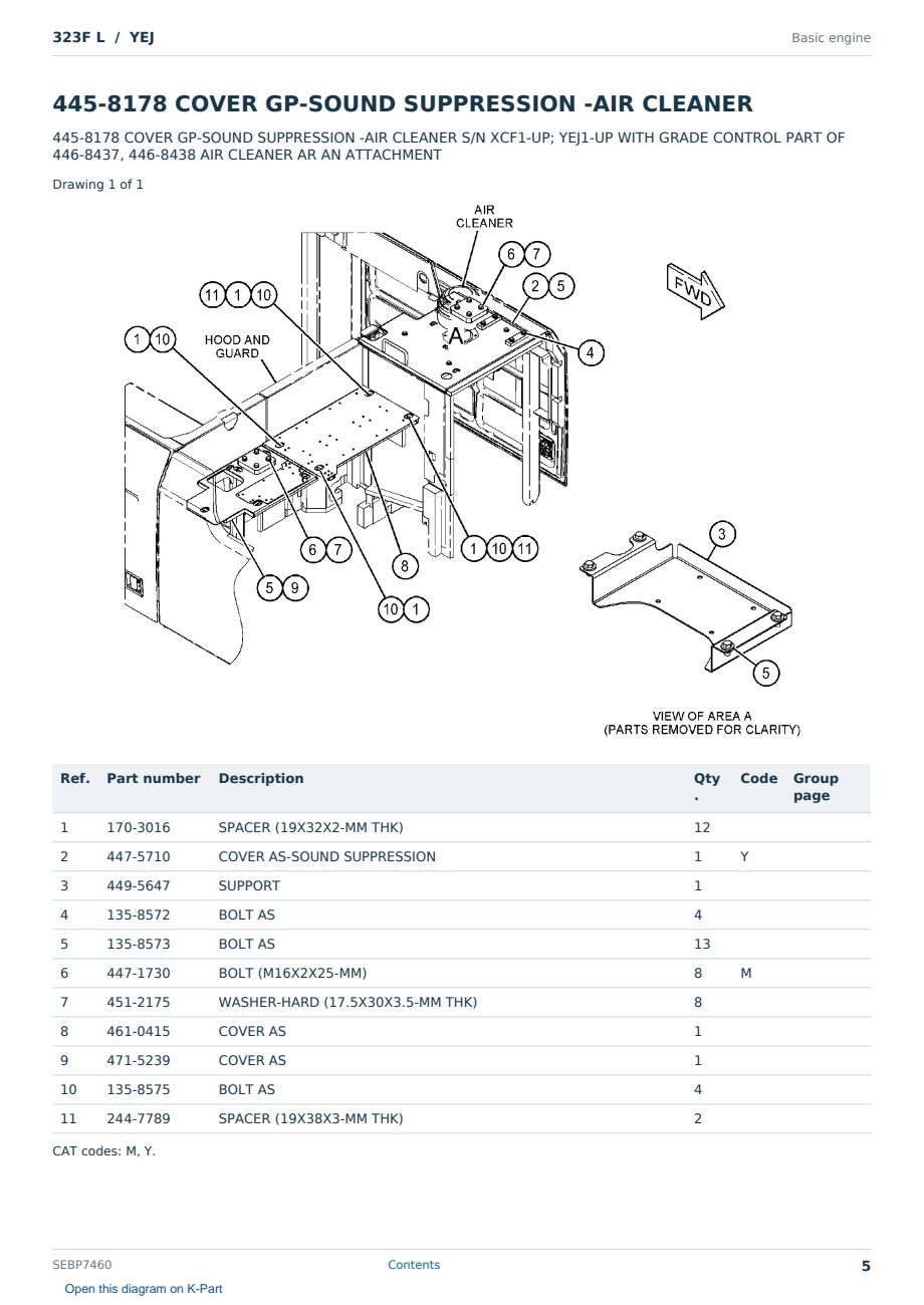 Caterpillar 323F L S/N YEJ Partsbook SEBP7460 (English) - sample page 5 of 10 Caterpillar 323F L S/N YEJ Partsbook SEBP7460 (English) - sample page 5 of 10