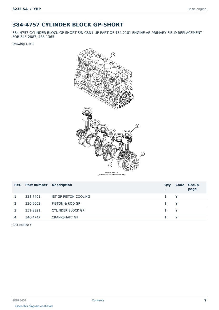 Caterpillar 323E SA S/N YRP Partsbook SEBP5651 (English) - sample page 7 of 10 Caterpillar 323E SA S/N YRP Partsbook SEBP5651 (English) - sample page 7 of 10