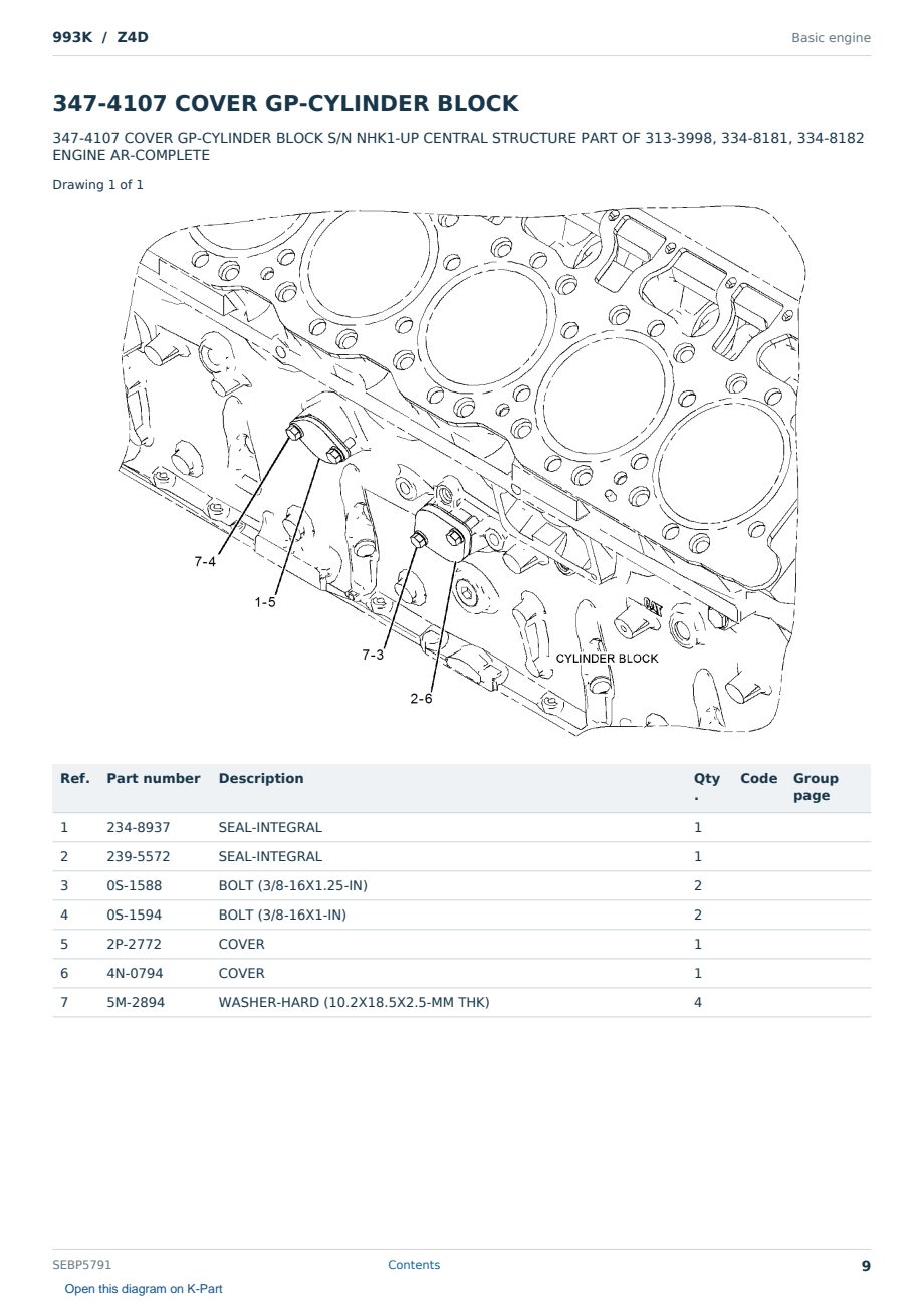 Caterpillar 993K S/N Z4D Partsbook SEBP5791 (English) - sample page 9 of 10 Caterpillar 993K S/N Z4D Partsbook SEBP5791 (English) - sample page 9 of 10