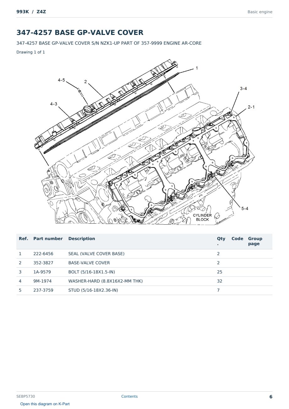 Caterpillar 993K S/N Z4Z Partsbook SEBP5730 (English) - sample page 6 of 10 Caterpillar 993K S/N Z4Z Partsbook SEBP5730 (English) - sample page 6 of 10