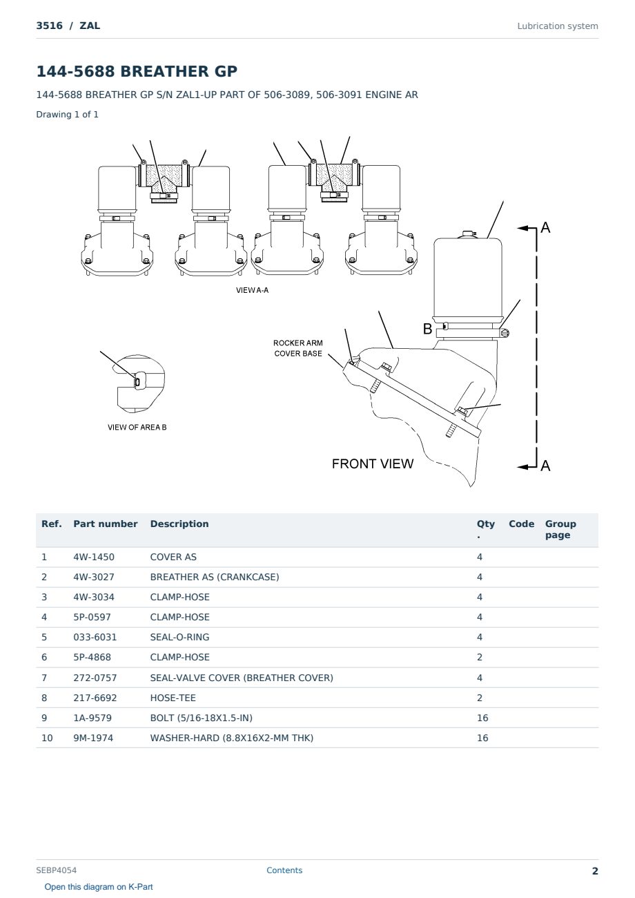 Caterpillar 3516 S/N ZAL Partsbook SEBP4054 (English) - sample page 2 of 10 Caterpillar 3516 S/N ZAL Partsbook SEBP4054 (English) - sample page 2 of 10