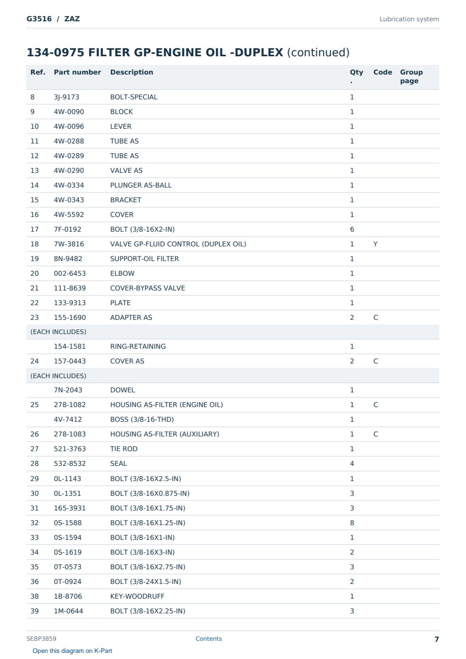 Caterpillar G3516 S/N ZAZ Partsbook SEBP3859 (English) - sample page 7 of 10 Caterpillar G3516 S/N ZAZ Partsbook SEBP3859 (English) - sample page 7 of 10
