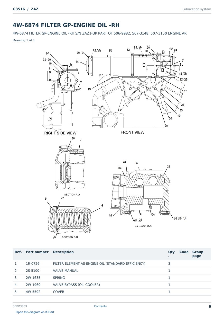 Caterpillar G3516 S/N ZAZ Partsbook SEBP3859 (English) - sample page 9 of 10 Caterpillar G3516 S/N ZAZ Partsbook SEBP3859 (English) - sample page 9 of 10