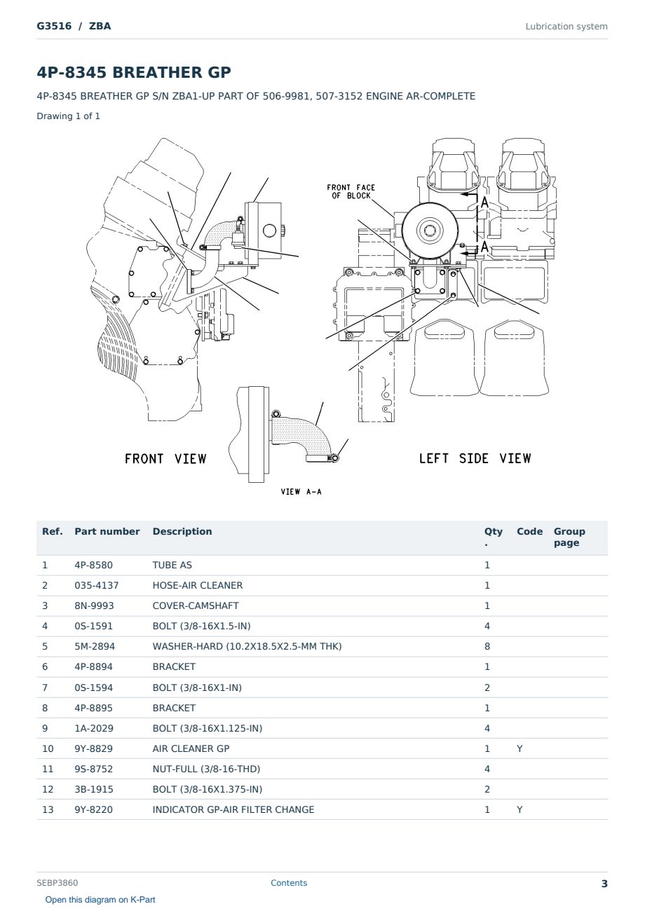 Caterpillar G3516 S/N ZBA Partsbook SEBP3860 (English) - sample page 3 of 10 Caterpillar G3516 S/N ZBA Partsbook SEBP3860 (English) - sample page 3 of 10