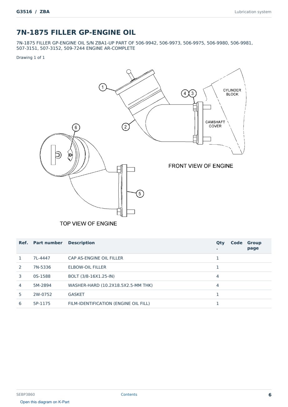Caterpillar G3516 S/N ZBA Partsbook SEBP3860 (English) - sample page 6 of 10 Caterpillar G3516 S/N ZBA Partsbook SEBP3860 (English) - sample page 6 of 10