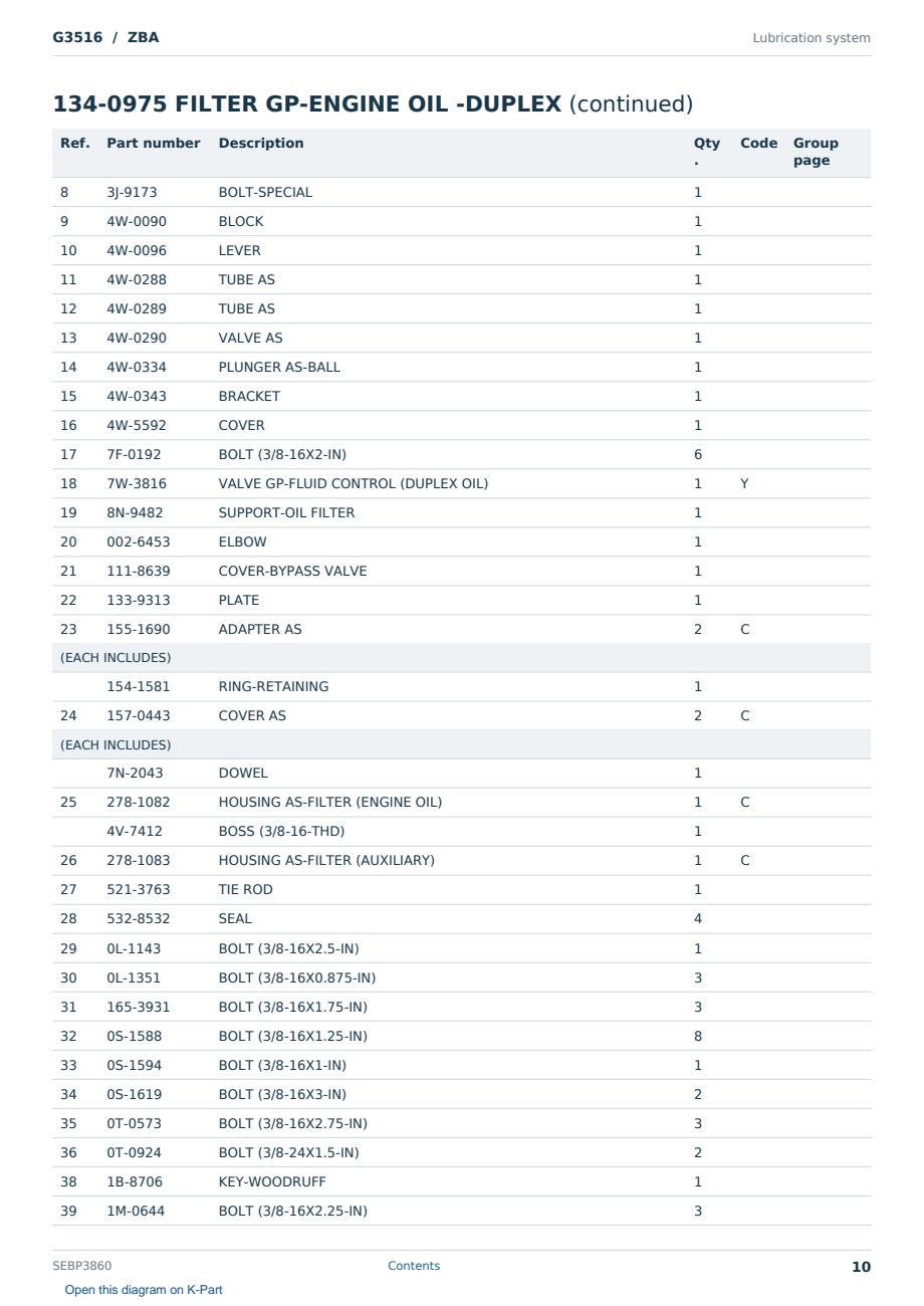 Caterpillar G3516 S/N ZBA Partsbook SEBP3860 (English) - sample page 10 of 10 Caterpillar G3516 S/N ZBA Partsbook SEBP3860 (English) - sample page 10 of 10