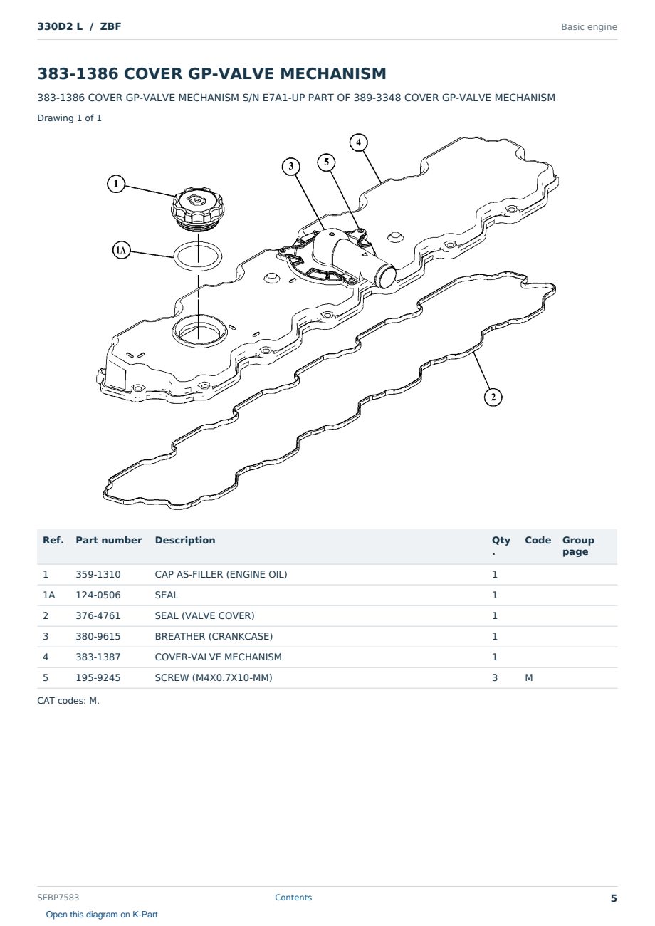 Caterpillar 330D2 L S/N ZBF Partsbook SEBP7583 (English) - sample page 5 of 10 Caterpillar 330D2 L S/N ZBF Partsbook SEBP7583 (English) - sample page 5 of 10