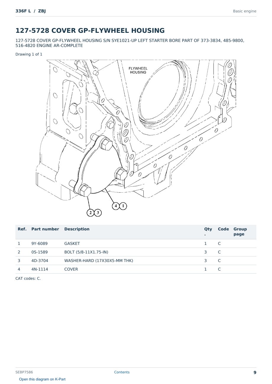 Caterpillar 336F L S/N ZBJ Partsbook SEBP7586 (English) - sample page 9 of 10 Caterpillar 336F L S/N ZBJ Partsbook SEBP7586 (English) - sample page 9 of 10