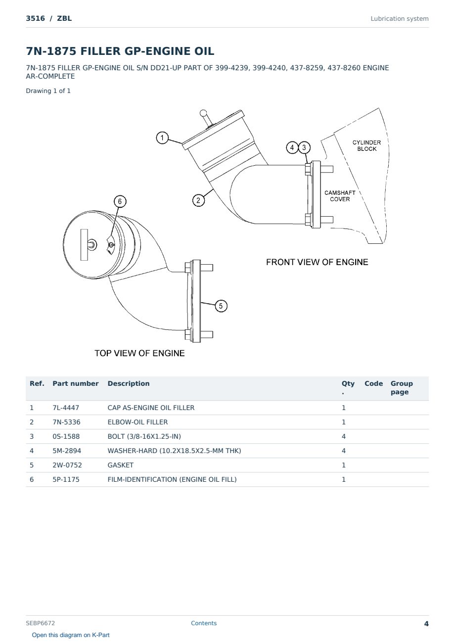 Caterpillar 3516 S/N ZBL Partsbook SEBP6672 (English) - sample page 4 of 10 Caterpillar 3516 S/N ZBL Partsbook SEBP6672 (English) - sample page 4 of 10