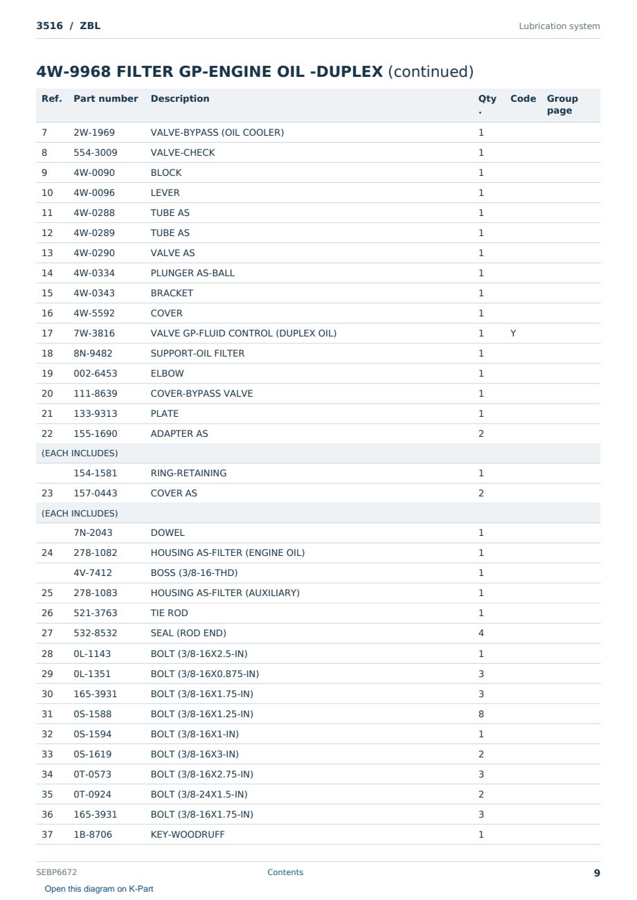 Caterpillar 3516 S/N ZBL Partsbook SEBP6672 (English) - sample page 9 of 10 Caterpillar 3516 S/N ZBL Partsbook SEBP6672 (English) - sample page 9 of 10