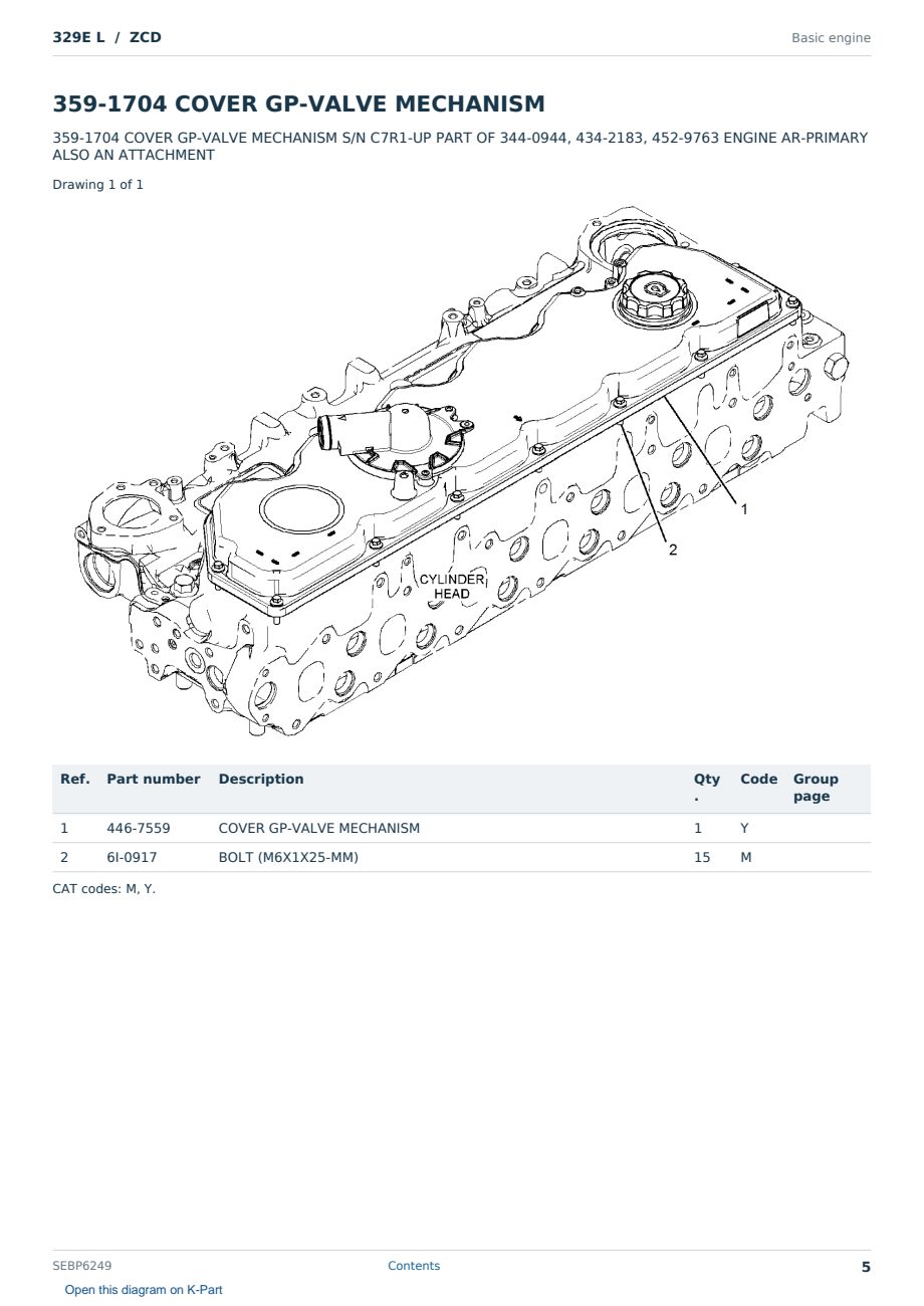 Caterpillar 329E L S/N ZCD Partsbook SEBP6249 (English) - sample page 5 of 10 Caterpillar 329E L S/N ZCD Partsbook SEBP6249 (English) - sample page 5 of 10